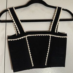 Sandro Paris Black Knit Crop Top with White Details